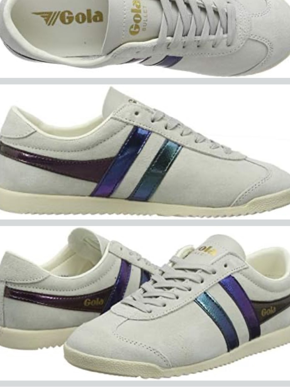 Gola Bullet Flash Light Gray Suede Sneakers with Iridescent Stripes